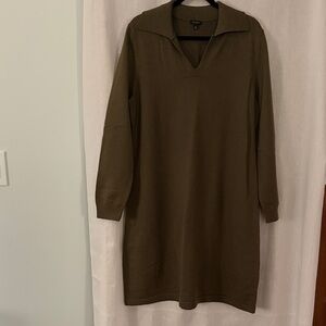Talbots Olive Knit Polo Collar Sweater Dress